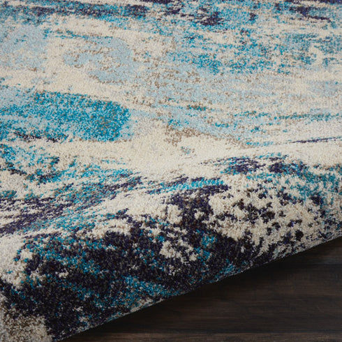 2' X 4' Ivory And Teal Blue Abstract Power Loom Non Skid Area Rug